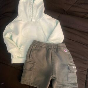 Champion Mint Hoodie and Olive Shorts Set